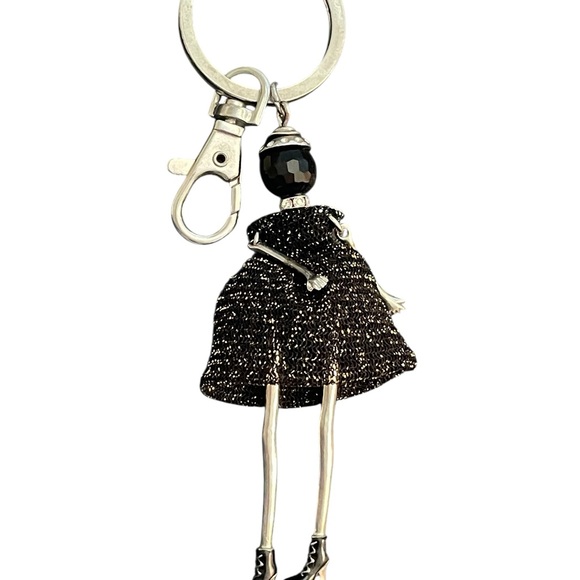 Accessories - Fashion Doll Keychain Charm in Black Glitter, Sparkle Key ring